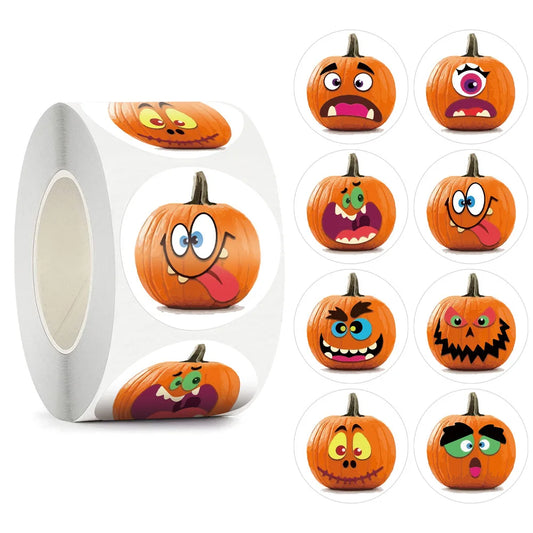 100-500pcsHalloween Pumpkin Ghost Round Handmade Packaging Sealing Label Sticker DIY Halloween Gift Stickers Halloween Decor