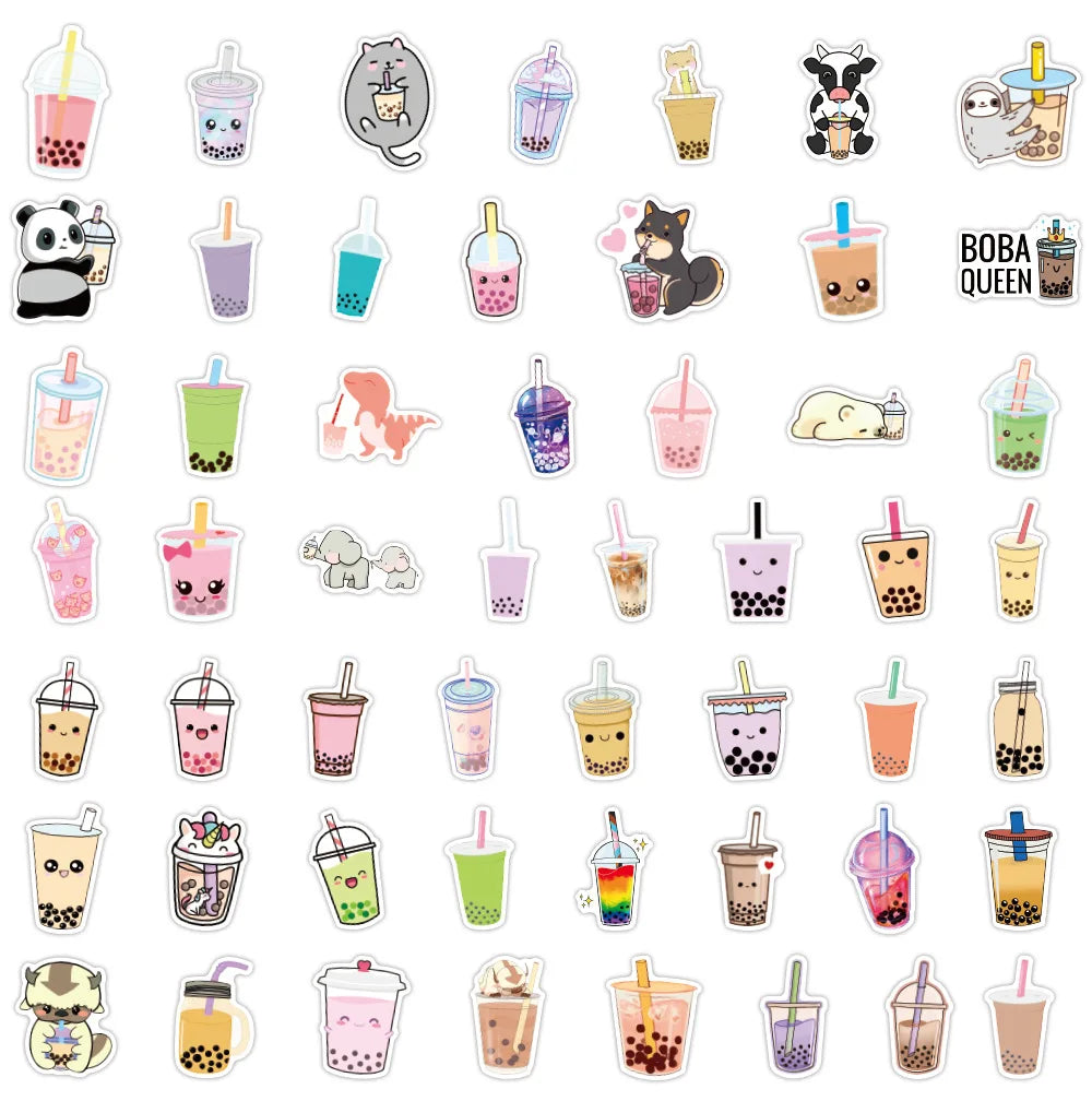 10/30/50/100pcs Bubble Tea Kawaii Stickers Aesthetic Decorative Water Bottle Scrapbooking Guitar Laptop Cute Cartoon Kids Decal