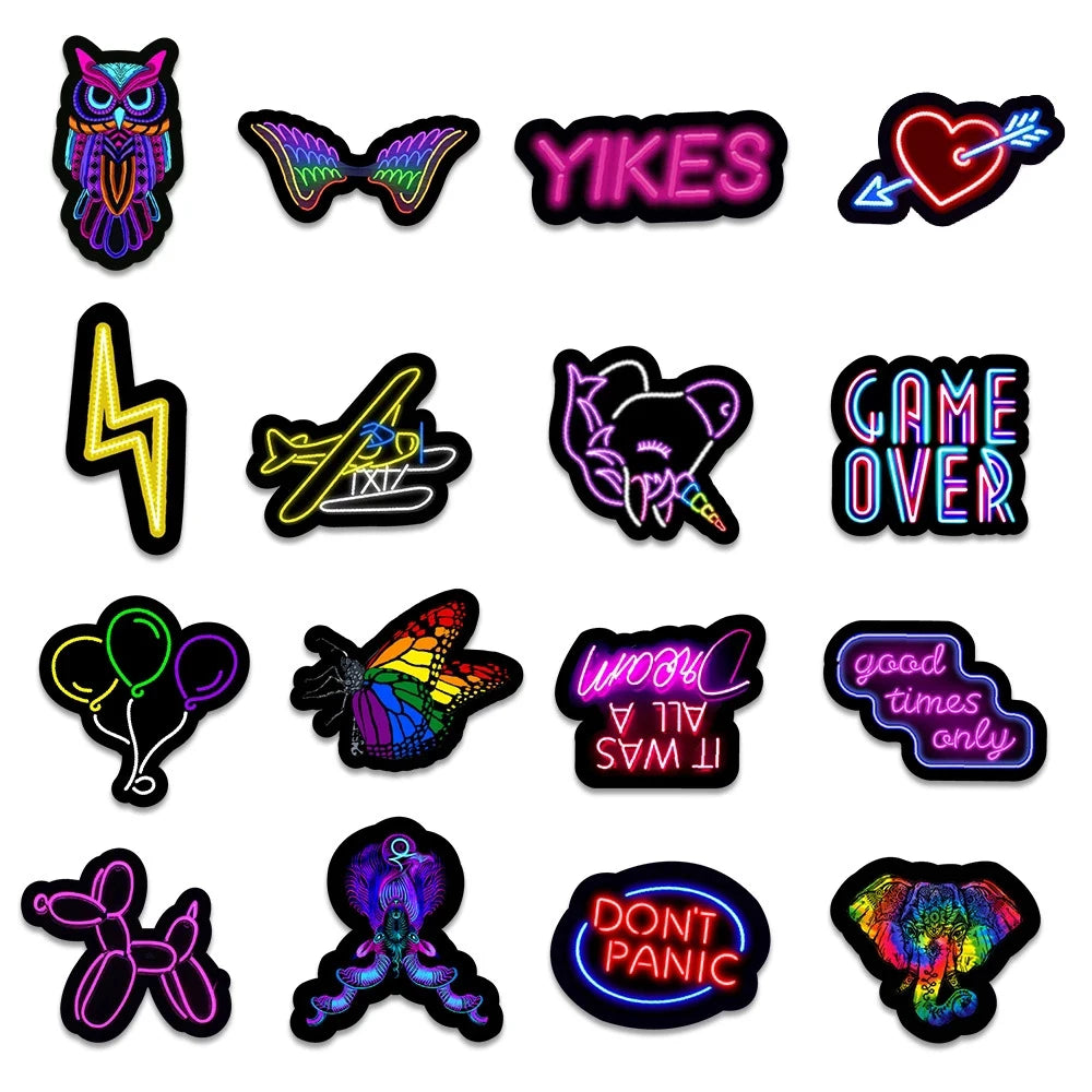 10/30/50/100PCS Cartoon Neon Light Graffiti Stickers Aesthetic Car Skateboard Laptop Phone Bike Cool Toy Decal Sticker for Kids