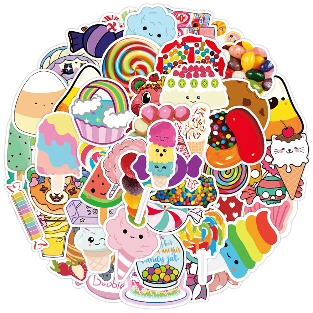 10/30/50PCS Food Colorful Candy and Sweets Sticker Pack