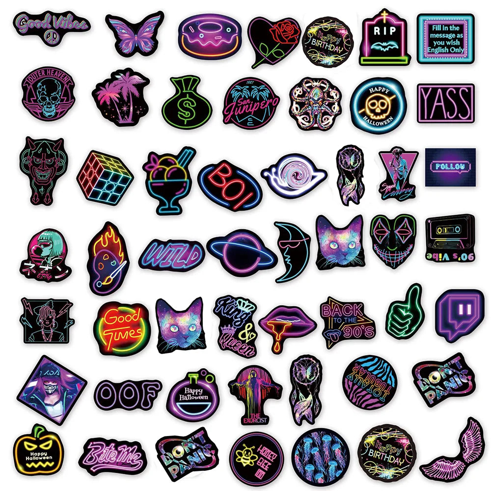 10/30/50/100PCS Bright Neon Signs Sticker Packs