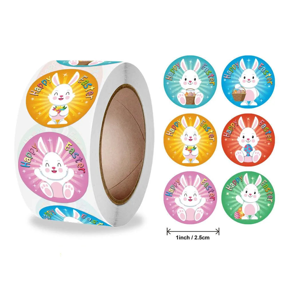 500 Pcs New Roll Cute Rabbit Easter Egg Theme Sticker Holiday Gift Decoration Sticker