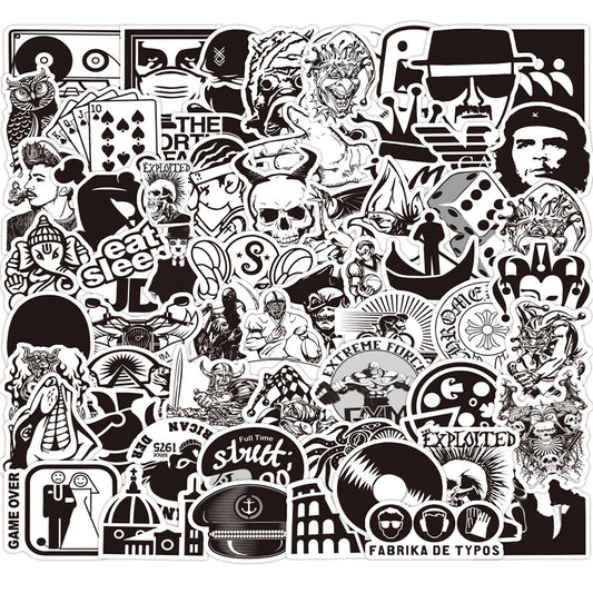 Black & White Cool Stickers: Laptop, Guitar, Luggage, Phone, Bike, Waterproof Decals (10/30/60PCS)