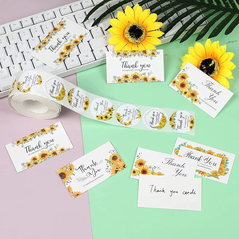 500pcs/Roll Sunflower Thank You Business Sticker Labels Roll Customer Appreciation Gift Seal Label Sticker