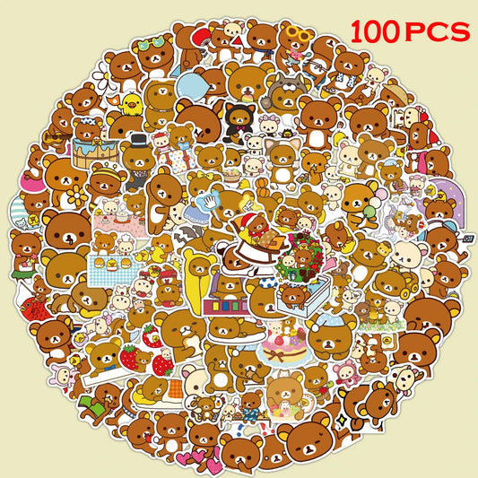 100PCS Rilakkuma Anime Stickers Waterproof PVC for Phone, Luggage, Laptop