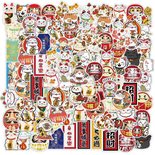 Kawaii Lucky Cat Stickers Waterproof Decals for Laptop, Skateboard, Guitar, Toy