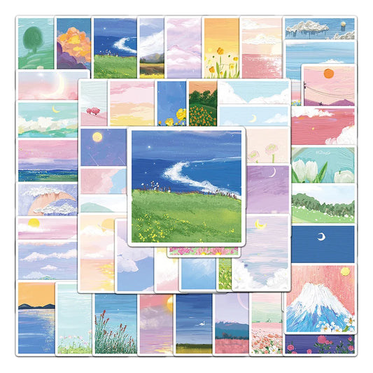 Cute Landscape Graffiti Stickers for Phone Laptop Luggage Guitar - Waterproof Cartoon Decals (10/30/50PCS)