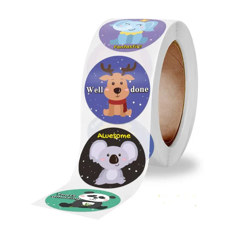 New 500 Pcs Reward Stickers Motivational Stickers Roll For Kids For School Reward Students Teachers Cute Animals Stickers Labels