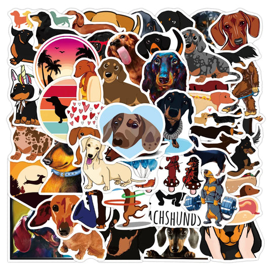 Dachshund Dog Cartoon Stickers Waterproof Decals for Luggage, Guitar, Motorcycle