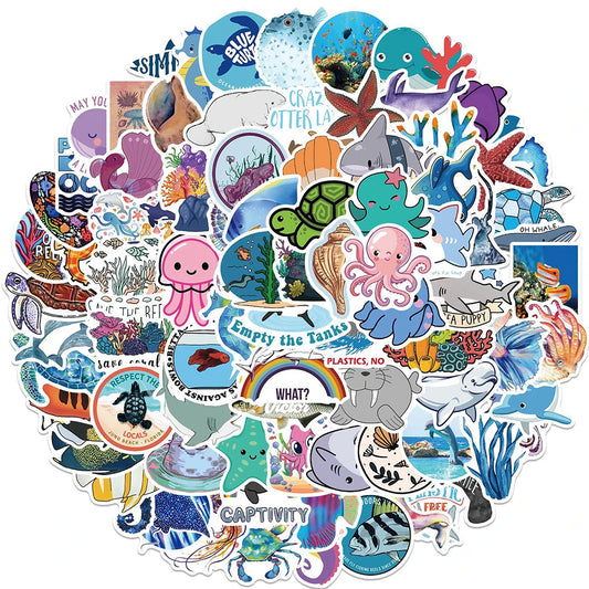 Marine Life Cartoon Stickers for Laptop, Luggage, Car, Wall, Kids - 10/30/50/100PCS