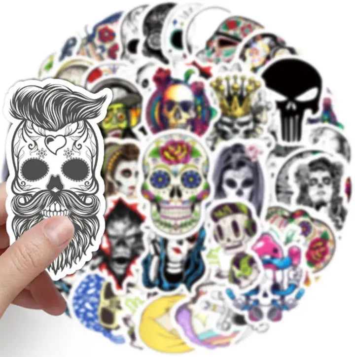 10/30/50pcs  Halloween Horror Skull Graffiti Waterproof Skateboard Travel  Retro  Decals  Stickers Suitcase Phone Laptop Luggage