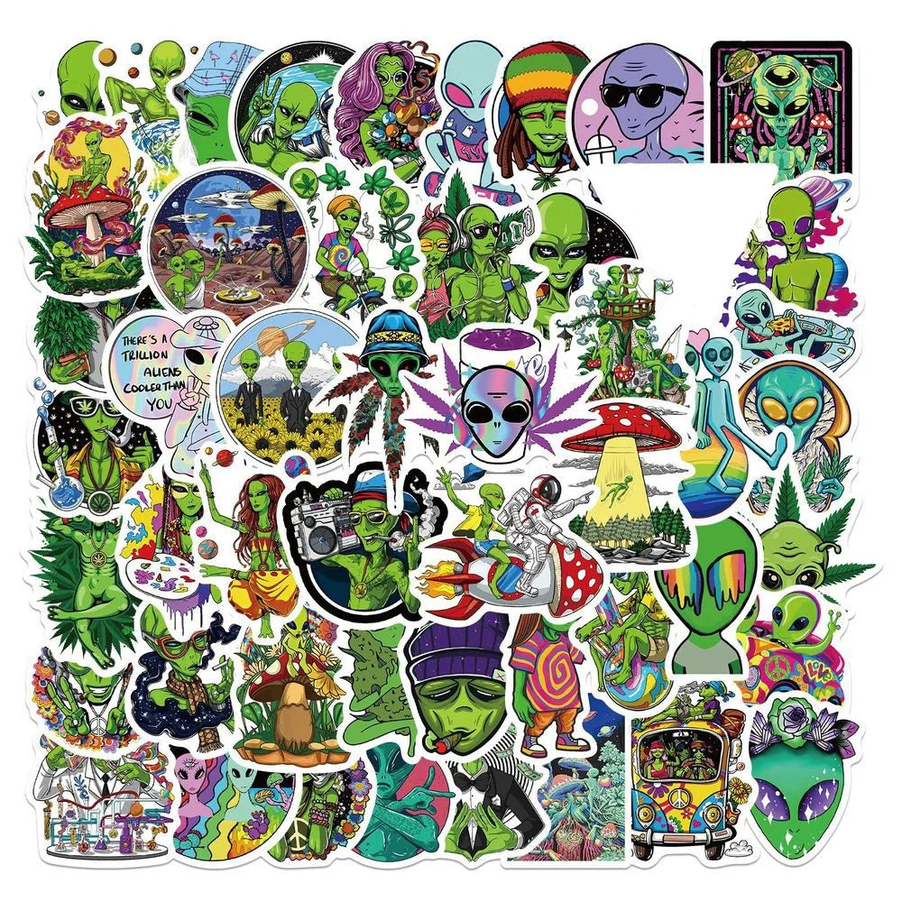 10/50PCS Weed Alien Sticker Psychedelic Funny Characters Leaves Graffiti Stickers Bike Travel Luggage Guitar Laptop Cool Sticker