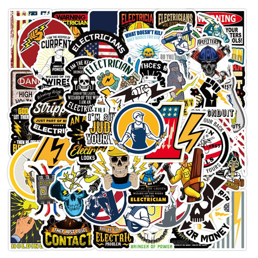 Electrician Graffiti Stickers Pack - Waterproof Decals for Luggage, Skateboard, Bike, Laptop, Car, Kid Toy