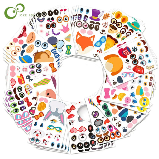 12 Sheets Animal Make-a-Face Stickers Kids DIY Educational Toy