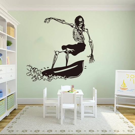 Surfing Skull Wall Decal Vinyl Sticker Beach Wave Kids Room