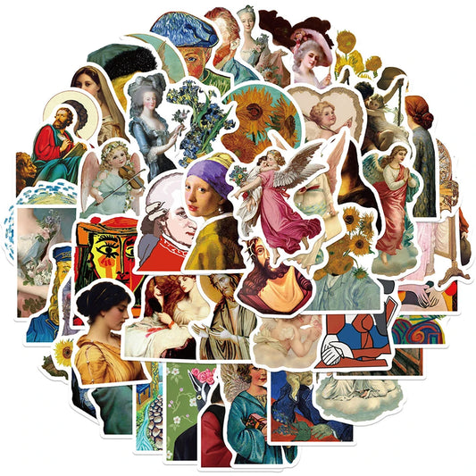 Classic Art Painting Stickers Set - Motorcycle, Luggage, Skateboard, Kid Toy Decals