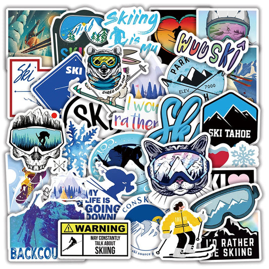Winter Skiing Snow Mountain Stickers Pack - Car, Luggage, Laptop, Skateboard, Snowboard, Refrigerator Decals