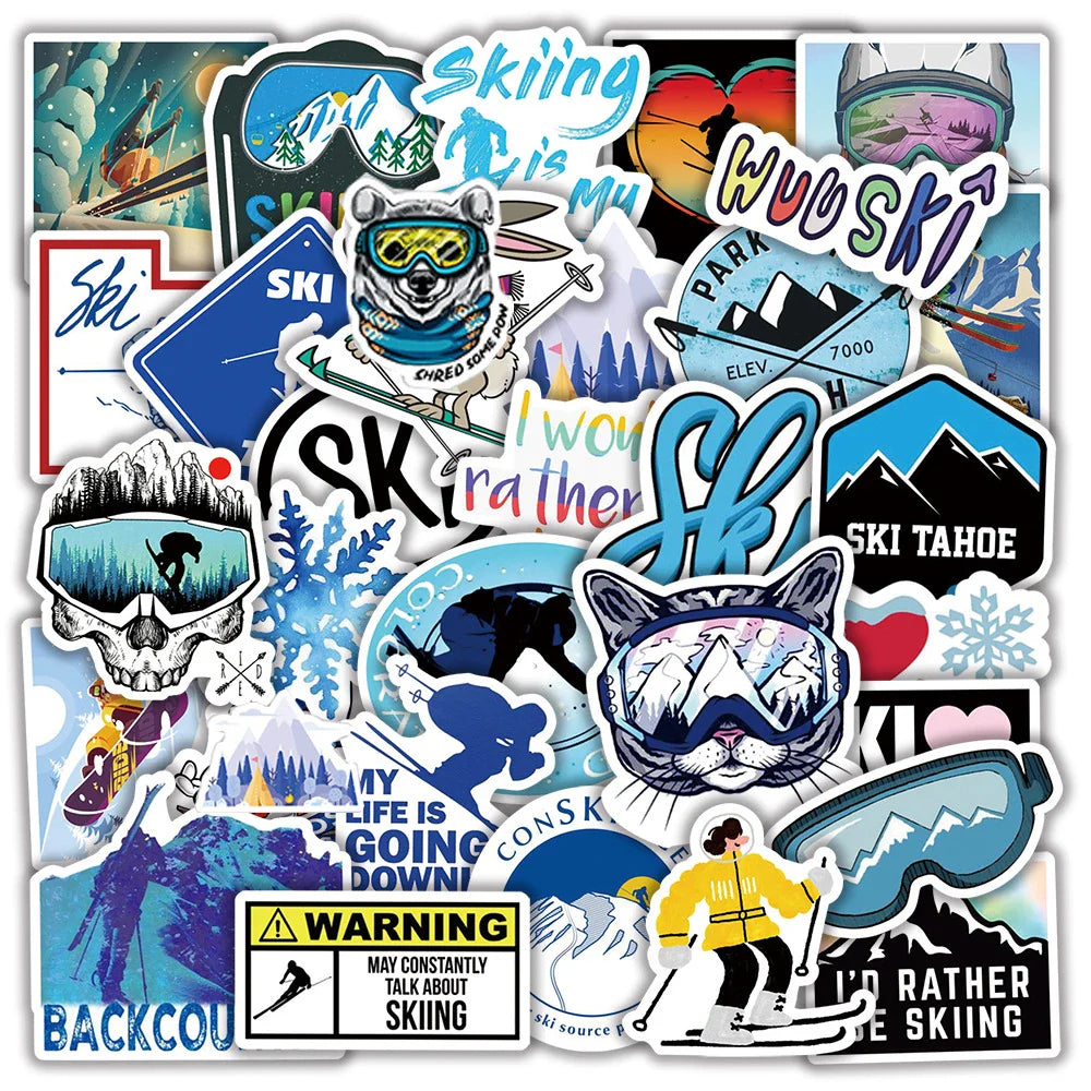 Winter Skiing Snow Mountain Stickers Pack - Car, Luggage, Laptop, Skateboard, Snowboard, Refrigerator Decals