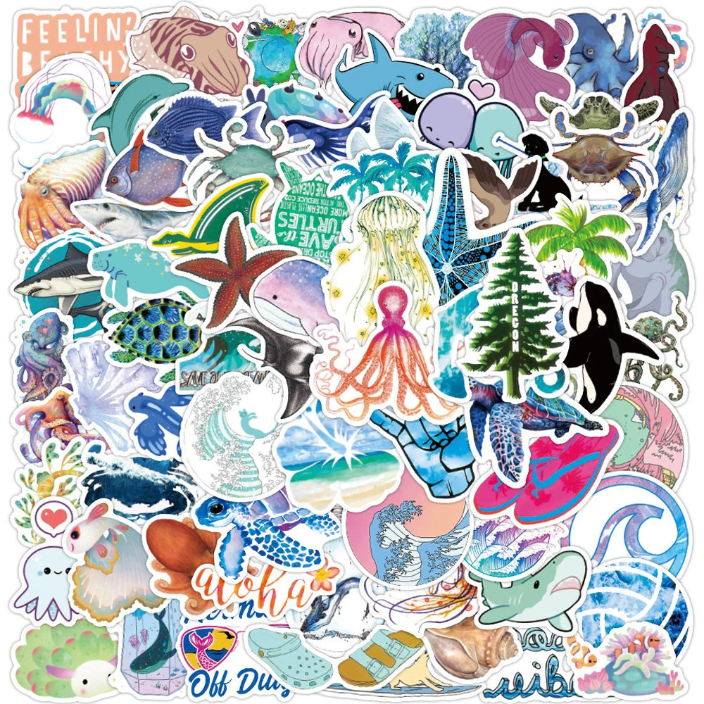 Marine Organism Stickers: Laptop, Guitar, Luggage, Phone, Waterproof Decals (10/30/50/100PCS)