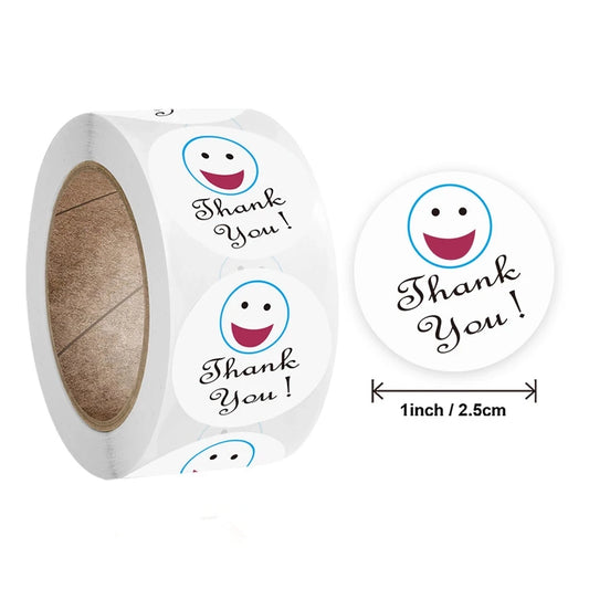 Stickers 500 Pcs/roll New Smile Smiley Face Thank You Round Sticker Label Sticker Logo Stickers Custom