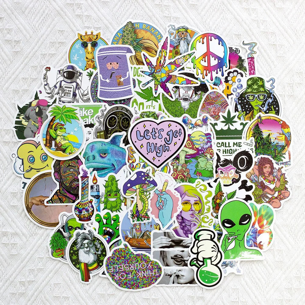 10/30/50PCS Funny Characters Leaves Weed Smoking Graffiti Stickers Laptop Guitar Phone Luggage Car Cool Waterproof Sticker Decal