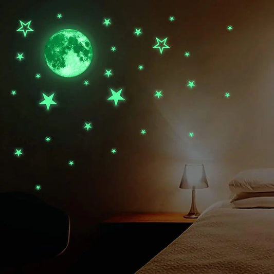 Glow in the Dark Moon Stars 3D Wall Stickers for Bedroom and Kids Room Decor