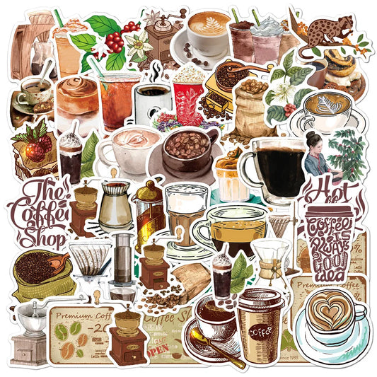 Vintage Coffee Shop Graffiti Stickers Aesthetic Decals Waterproof for Scrapbook, Phone, Laptop - 10/30/50pcs