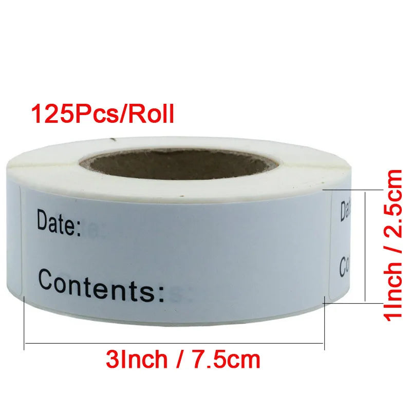 1 Roll Of 125 Pcs Self-Adhesive Removable Freezer Refrigerator Food Storage Paper Sticker Labels White 25X75Mm