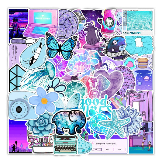 Purple Blue Aesthetic Stickers 10/30/50/100PCS Waterproof Decals for Phone Bike Guitar Laptop Fridge Vsco Girl Kid Toy