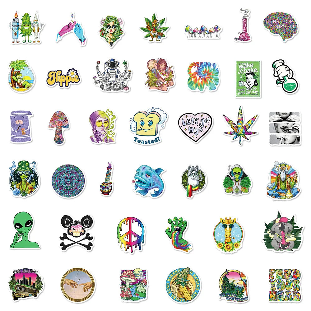 10/30/50PCS Funny Characters Leaves Weed Smoking Graffiti Stickers Laptop Guitar Phone Luggage Car Cool Waterproof Sticker Decal