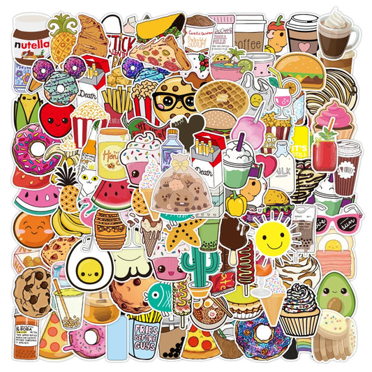 Cute Food Cartoon Stickers for Laptop, Phone, Water Bottle, Bike, Luggage, Kid Toy Decals (10/50/100PCS)