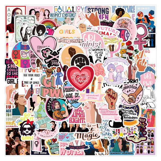 Feminist Cartoon Girl Stickers Pack - Waterproof Decals for Skateboard, Laptop, Phone, Suitcase, Kid Toy
