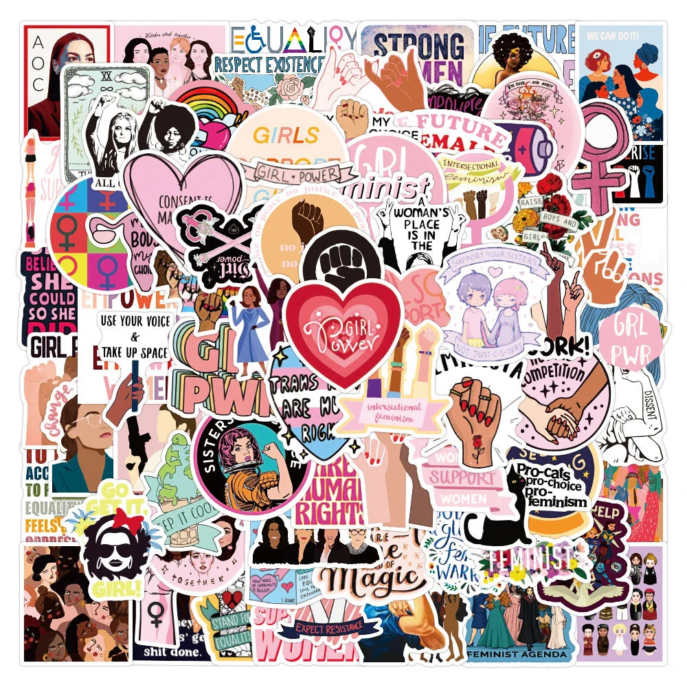 Feminist Cartoon Girl Stickers Pack - Waterproof Decals for Skateboard, Laptop, Phone, Suitcase, Kid Toy