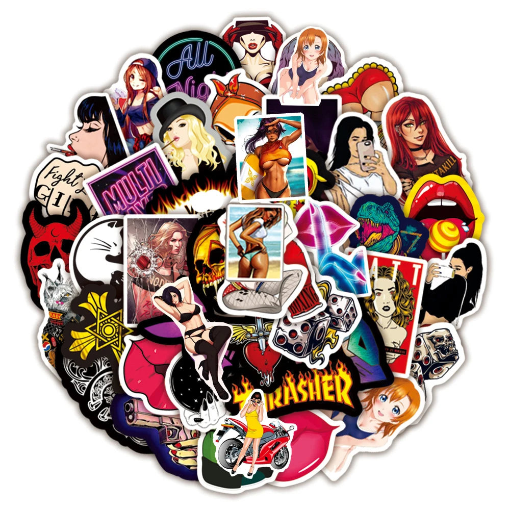 10/30/50/100PCS Waterproof Tease Vulgar Sexy Beauty Girls Stickers Car Bike Luggage Laptop Motorcycle Graffiti Sticker Kids Toy