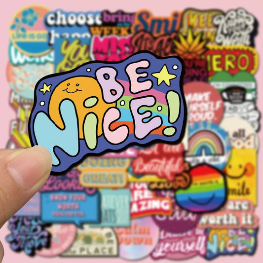 50 English Slogans Simple Cute Girly Style DIY Self-Adhesive Luggage Graffiti Waterproof Journal Stickers Ins