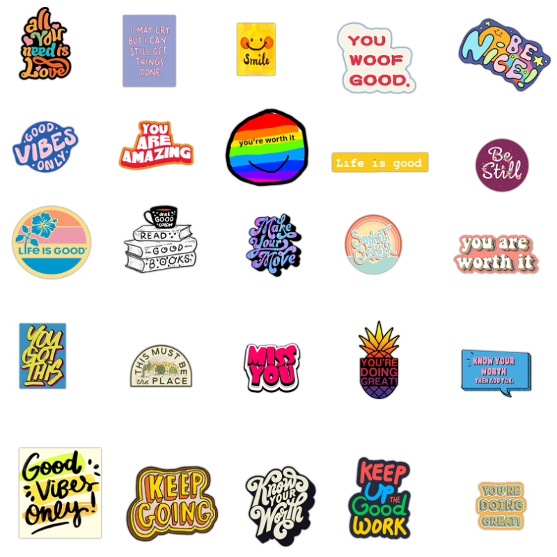 50 Sheets Inspirational Ins English Phrase Graffiti Stickers Luggage Electric Motorcycle Helmet Notebook Waterproof Stickers