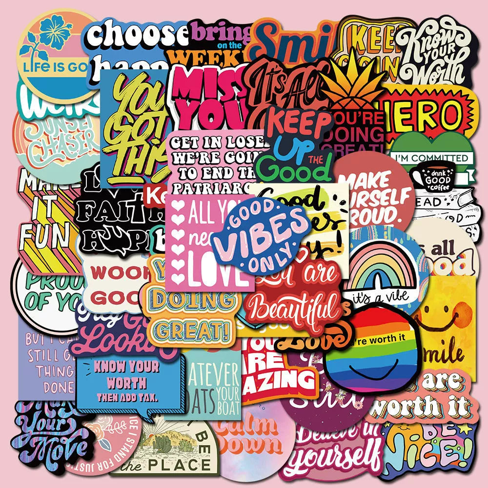 50 English Slogans Simple Cute Girly Style DIY Self-Adhesive Luggage Graffiti Waterproof Journal Stickers Ins