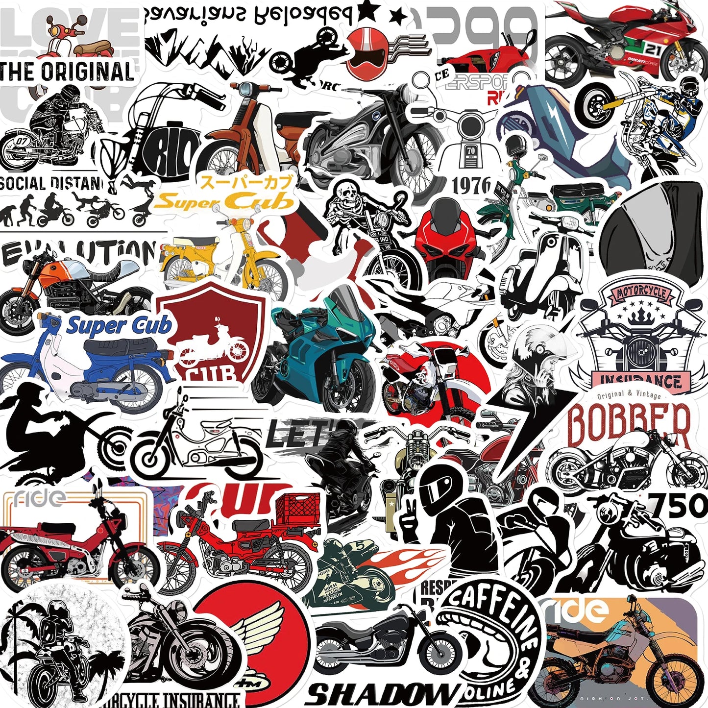 50PCS Motorcycle Sticker Retro Decorative For Guitar Skateboard Computer Harley Motorbike Personalized Graffiti Stickers Pack