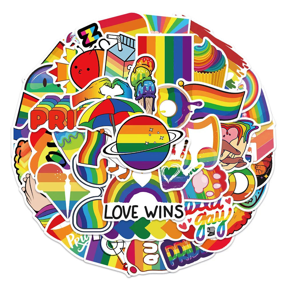 10/30/50Pcs Colorful Rainbow Funny LGBT Gay Pride Stickers On Skateboard Guitar Motorcycle Car Scrapbooking Laptop Suitcase Toys