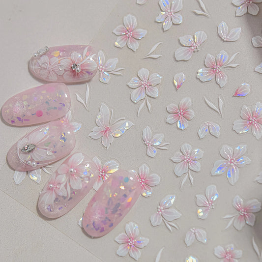 5D Pink Butterfly Flower Nail Art Stickers Decals