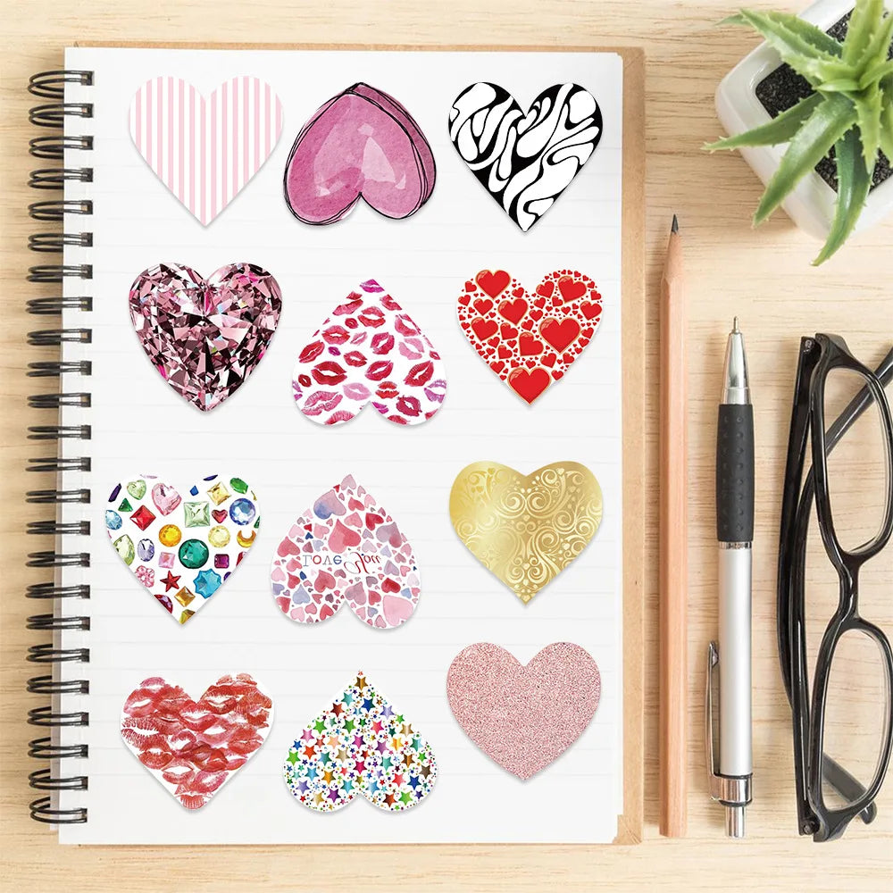 10/30/50PCS Pink Love Cute Heart Stickers Romantic Decals Graffiti Toys DIY Waterproof Phone Notebook Suitcase Bike Guitar Gifts