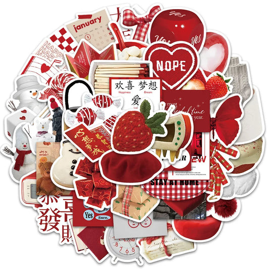 Red Stickers Decoration Pack: Phone, Notebook, Luggage, Laptop, Bike, Wall Decals, Kids Toys