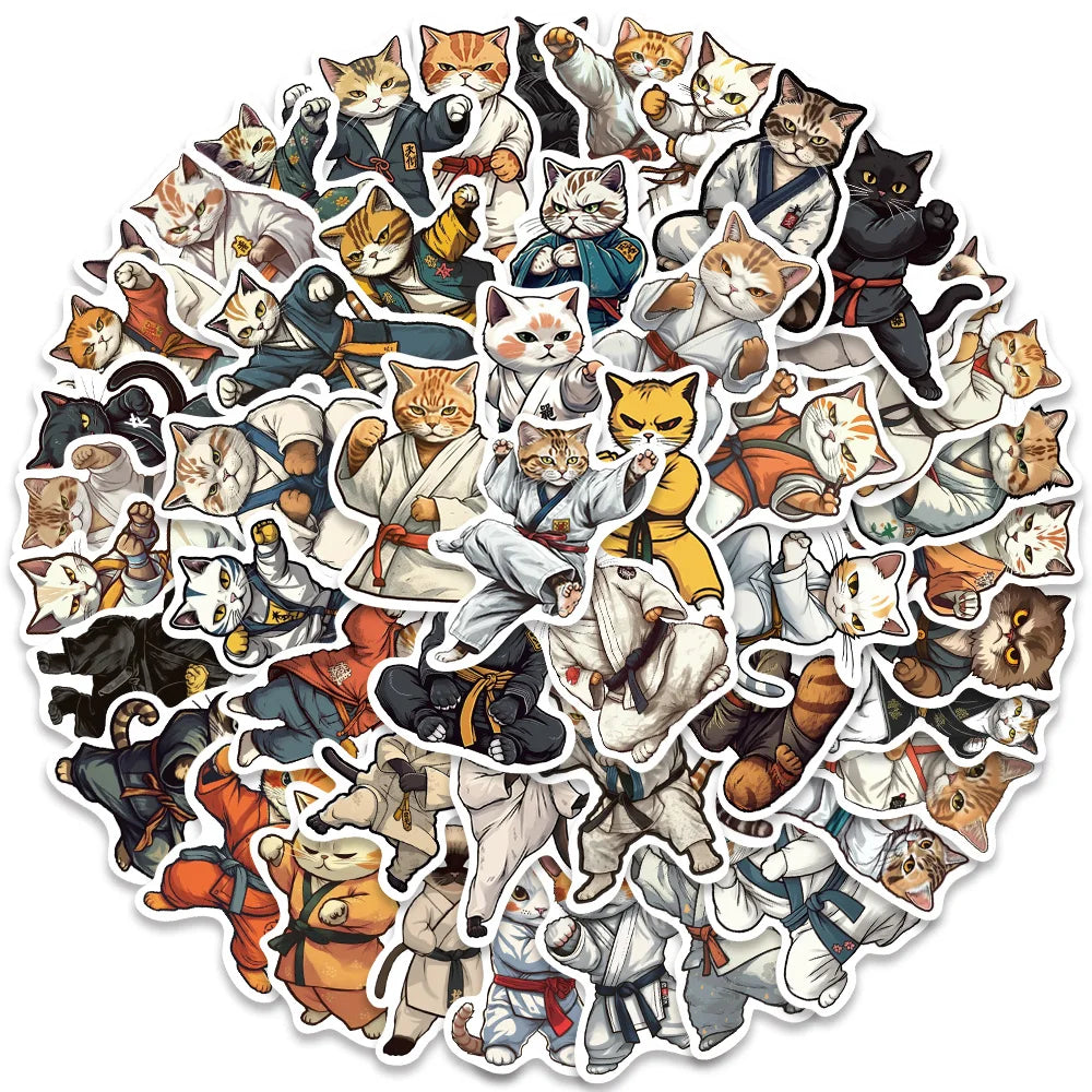 50pcs Cool Cartoon kungfu Cats Stickers Kids Toy DIY Waterproof Graffiti For Luggage Laptop Guitar Phone Car Decals