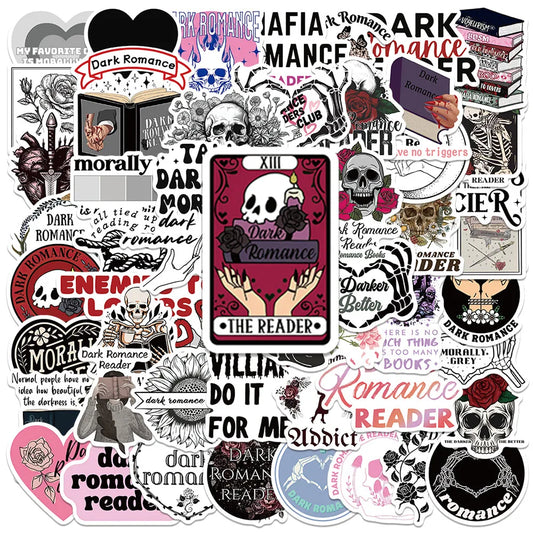 50pcs Aesthetic Dark Romance Reader Stickers Cartoon Bookish Sticker Luggage Laptop Guitar Phone Waterproof Vinyl Book Decals