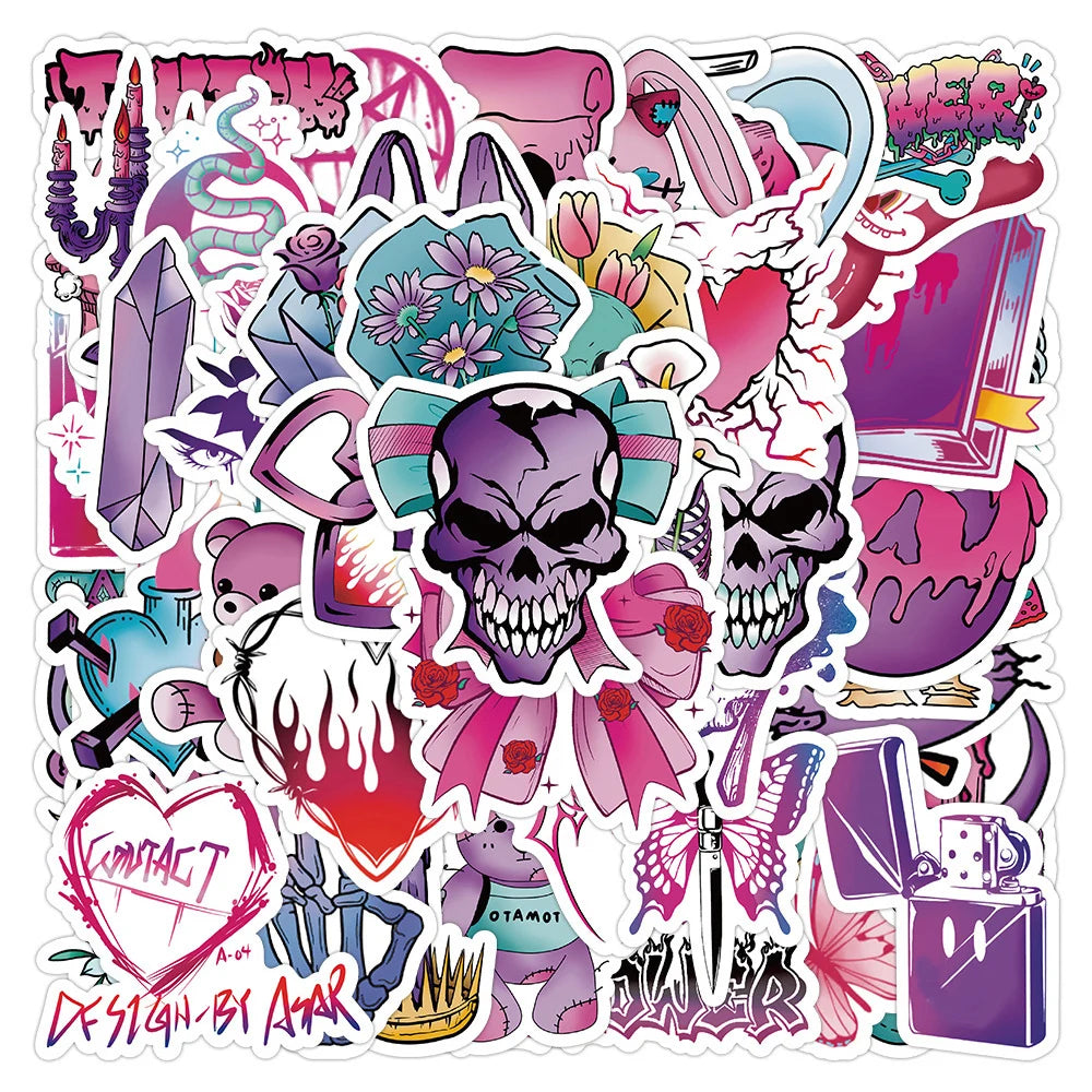 10/30/60pcs Magic Gothic Skull Cool Stickers Decals Laptop Luggage Phone Suitcase Notebook Guitar Waterproof Sticker Kids Toys