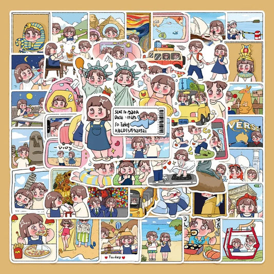 50pcs Cartoon Couple Graffiti Stickers for Helmet, Wall, DIY Decoration Wholesale