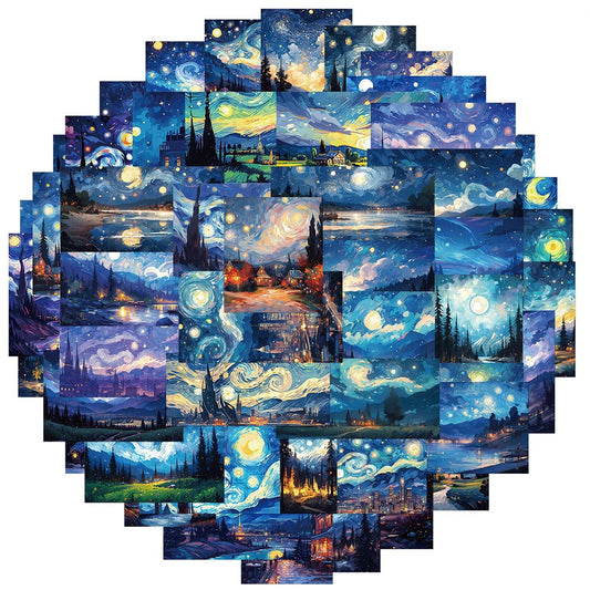 Van Gogh Oil Painting Stickers: 10/30/50pcs Aesthetic Decals for Notebook, Phone, Bike, Skateboard, Suitcase, Car, Toys