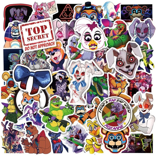 50pcs Five Nights At Freddy's Stickers for Luggage, Water Bottles, Phones, Cars, Scooters, Laptops