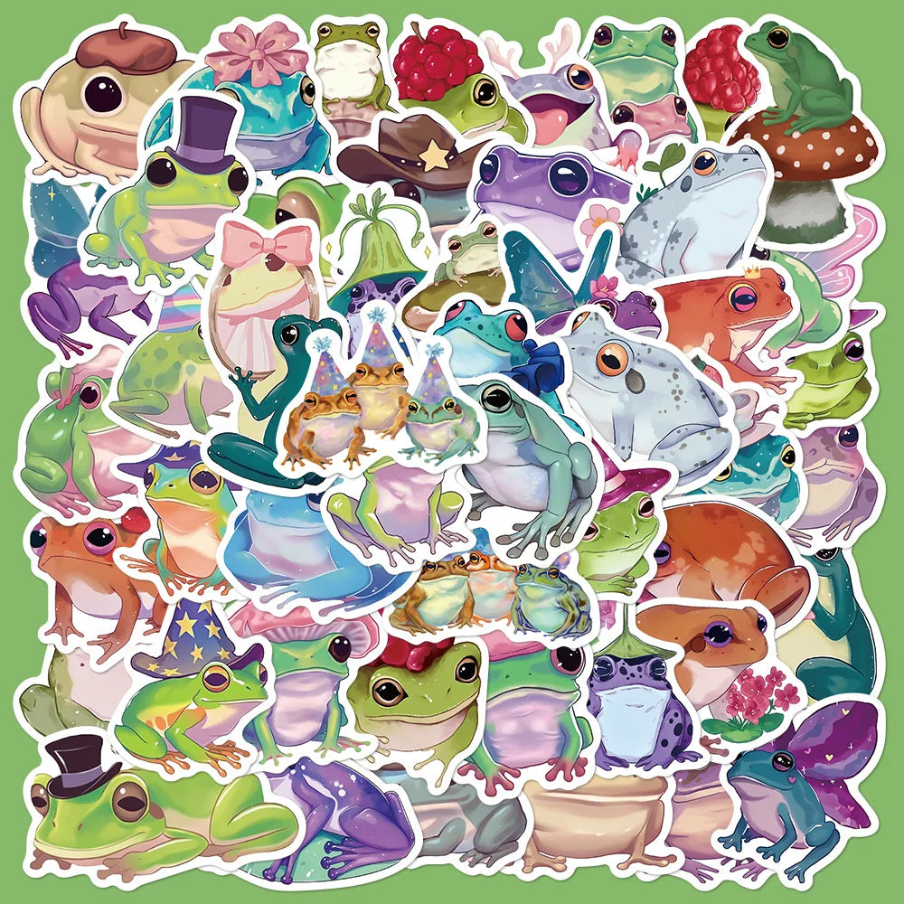 50Pcs Cute Frog Graffiti Stickers for Helmet, Wall, DIY Decoration