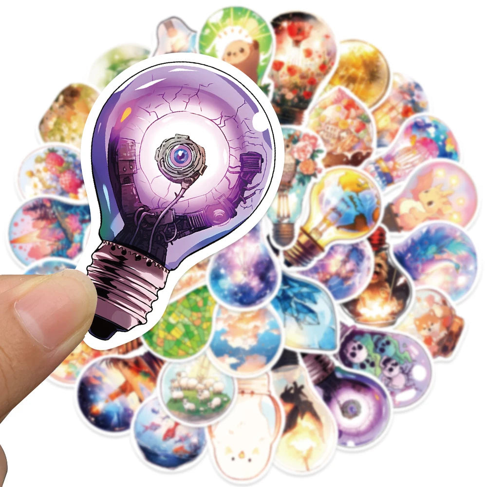 10/30/50pcs Cute World In Bulb Cartoon Stickers Aesthetic Decals Laptop Phone Suitcase Phone Car Decoration Sticker Kids Toys